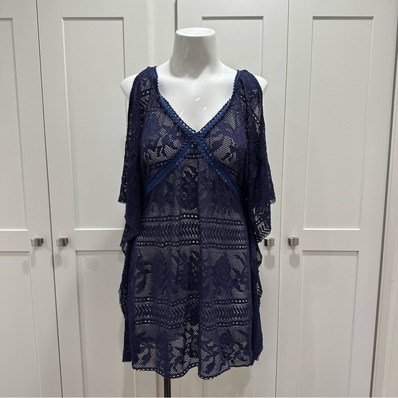 BECCA Other - Becca Blue Cold Shoulder Sheer Swim Coverup Size Small